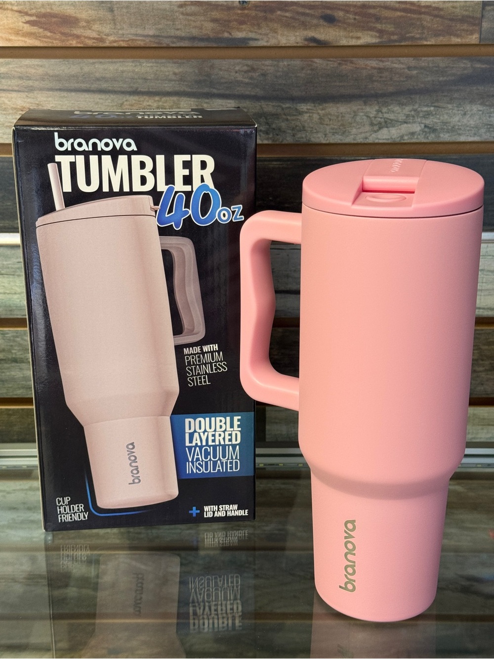 Pink 40 oz Tumbler with Handle - Insulated Travel Mug